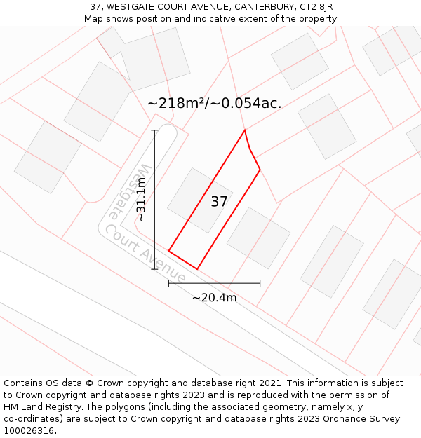 37, WESTGATE COURT AVENUE, CANTERBURY, CT2 8JR: Plot and title map