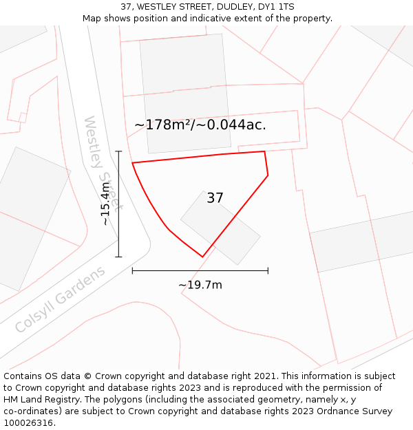 37, WESTLEY STREET, DUDLEY, DY1 1TS: Plot and title map