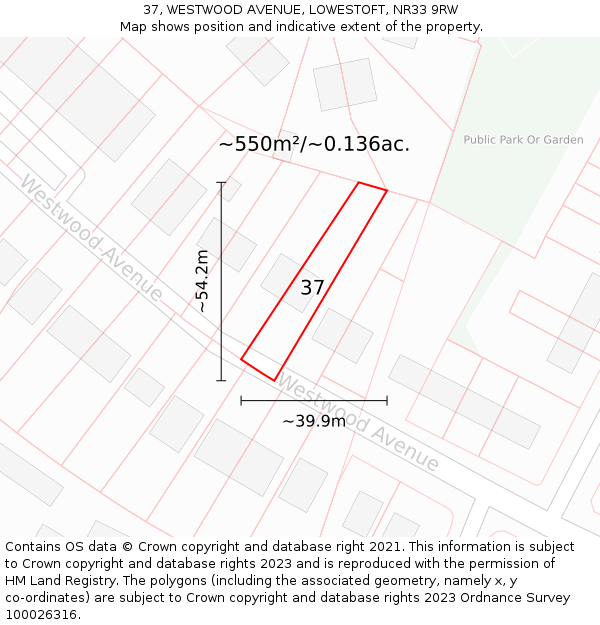 37, WESTWOOD AVENUE, LOWESTOFT, NR33 9RW: Plot and title map