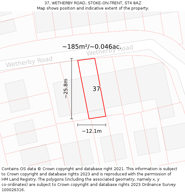 37, WETHERBY ROAD, STOKE-ON-TRENT, ST4 8AZ: Plot and title map
