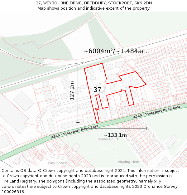 37, WEYBOURNE DRIVE, BREDBURY, STOCKPORT, SK6 2DN: Plot and title map