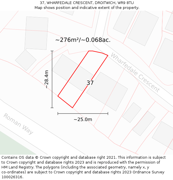 37, WHARFEDALE CRESCENT, DROITWICH, WR9 8TU: Plot and title map