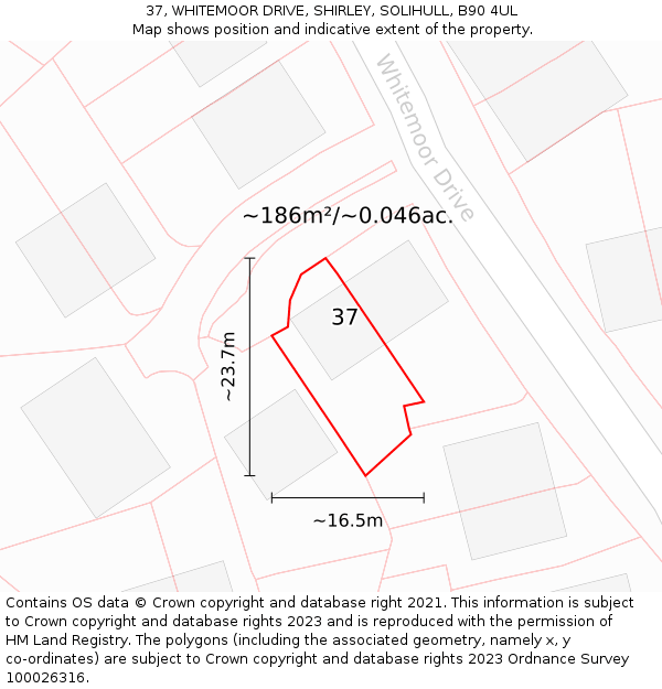 37, WHITEMOOR DRIVE, SHIRLEY, SOLIHULL, B90 4UL: Plot and title map