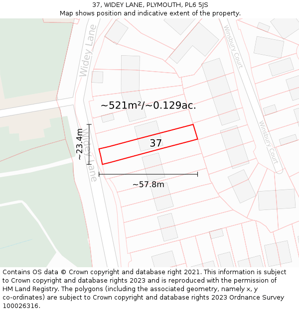 37, WIDEY LANE, PLYMOUTH, PL6 5JS: Plot and title map