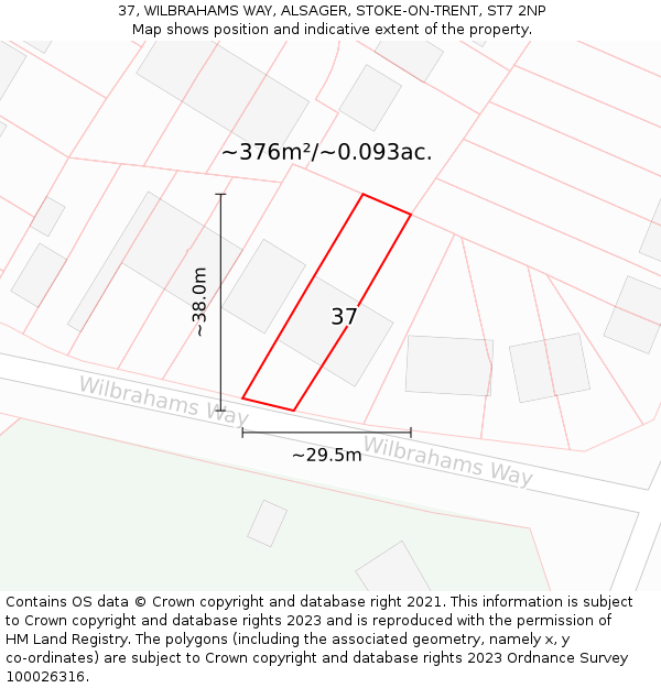 37, WILBRAHAMS WAY, ALSAGER, STOKE-ON-TRENT, ST7 2NP: Plot and title map