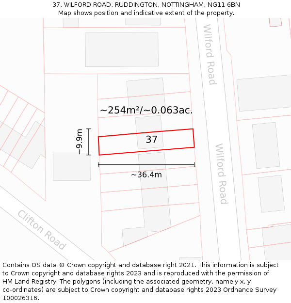 37, WILFORD ROAD, RUDDINGTON, NOTTINGHAM, NG11 6BN: Plot and title map