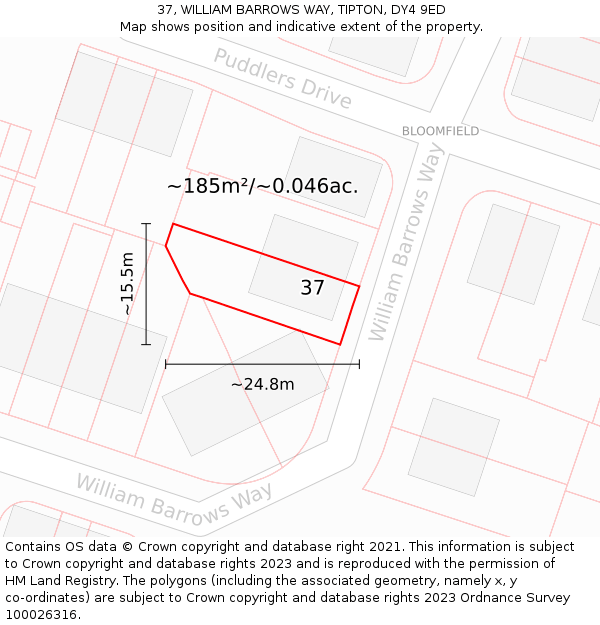 37, WILLIAM BARROWS WAY, TIPTON, DY4 9ED: Plot and title map