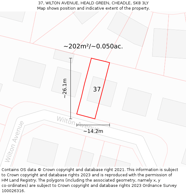 37, WILTON AVENUE, HEALD GREEN, CHEADLE, SK8 3LY: Plot and title map