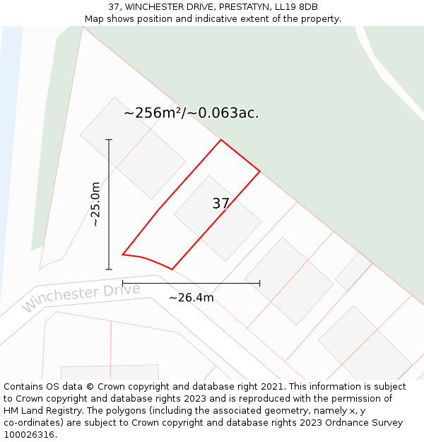 37, WINCHESTER DRIVE, PRESTATYN, LL19 8DB: Plot and title map