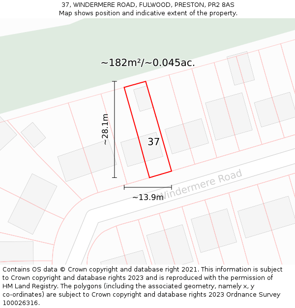 37, WINDERMERE ROAD, FULWOOD, PRESTON, PR2 8AS: Plot and title map