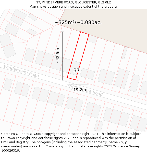 37, WINDERMERE ROAD, GLOUCESTER, GL2 0LZ: Plot and title map