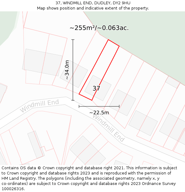 37, WINDMILL END, DUDLEY, DY2 9HU: Plot and title map