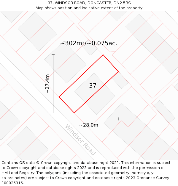 37, WINDSOR ROAD, DONCASTER, DN2 5BS: Plot and title map