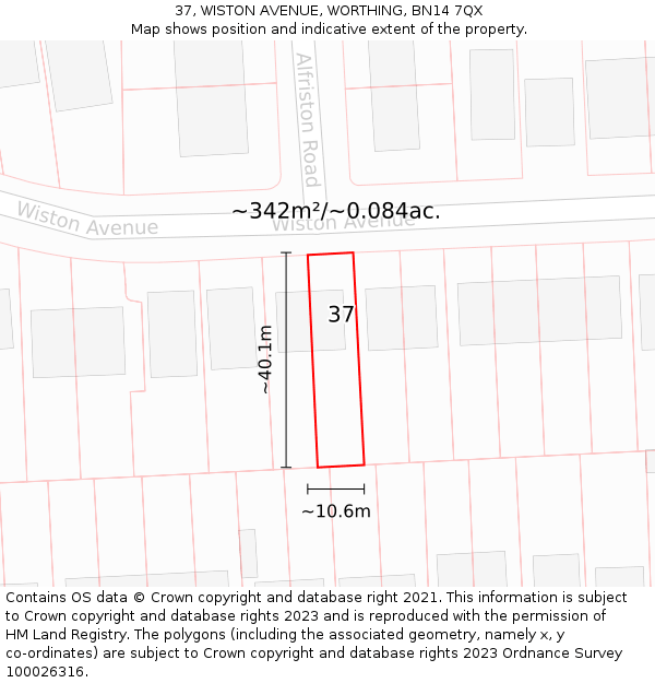 37, WISTON AVENUE, WORTHING, BN14 7QX: Plot and title map