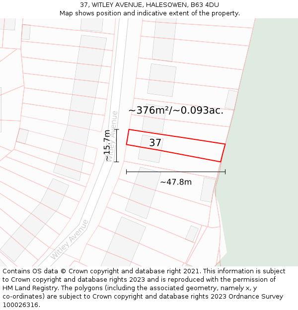 37, WITLEY AVENUE, HALESOWEN, B63 4DU: Plot and title map