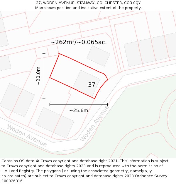 37, WODEN AVENUE, STANWAY, COLCHESTER, CO3 0QY: Plot and title map