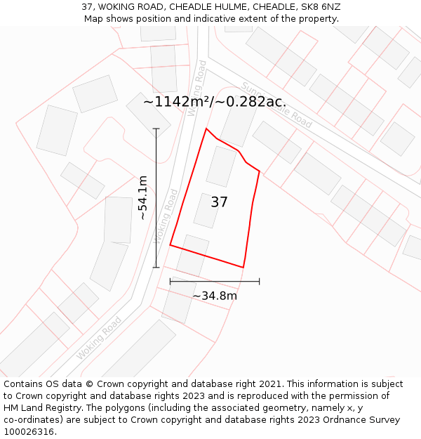 37, WOKING ROAD, CHEADLE HULME, CHEADLE, SK8 6NZ: Plot and title map