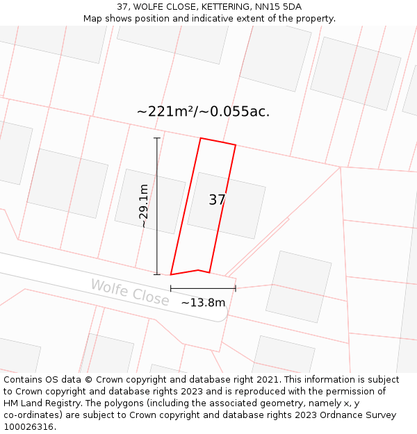 37, WOLFE CLOSE, KETTERING, NN15 5DA: Plot and title map