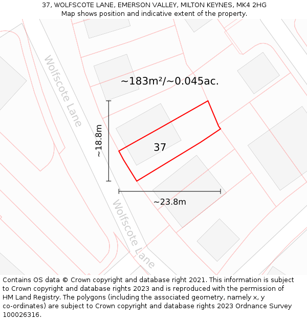 37, WOLFSCOTE LANE, EMERSON VALLEY, MILTON KEYNES, MK4 2HG: Plot and title map