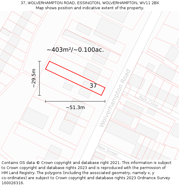 37, WOLVERHAMPTON ROAD, ESSINGTON, WOLVERHAMPTON, WV11 2BX: Plot and title map