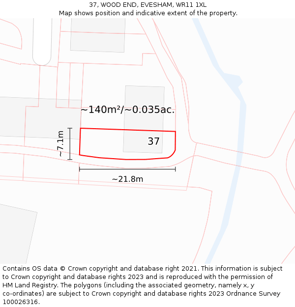 37, WOOD END, EVESHAM, WR11 1XL: Plot and title map