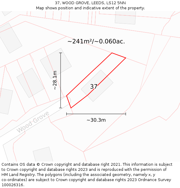 37, WOOD GROVE, LEEDS, LS12 5NN: Plot and title map