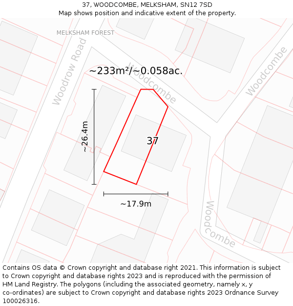 37, WOODCOMBE, MELKSHAM, SN12 7SD: Plot and title map