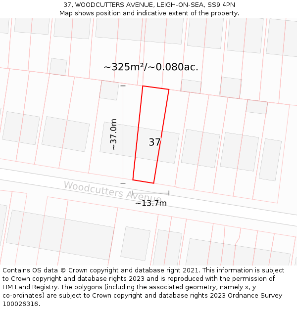 37, WOODCUTTERS AVENUE, LEIGH-ON-SEA, SS9 4PN: Plot and title map