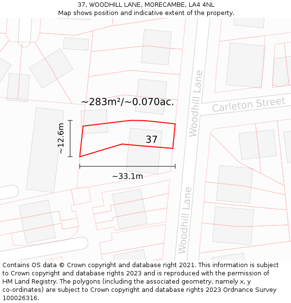 37, WOODHILL LANE, MORECAMBE, LA4 4NL: Plot and title map