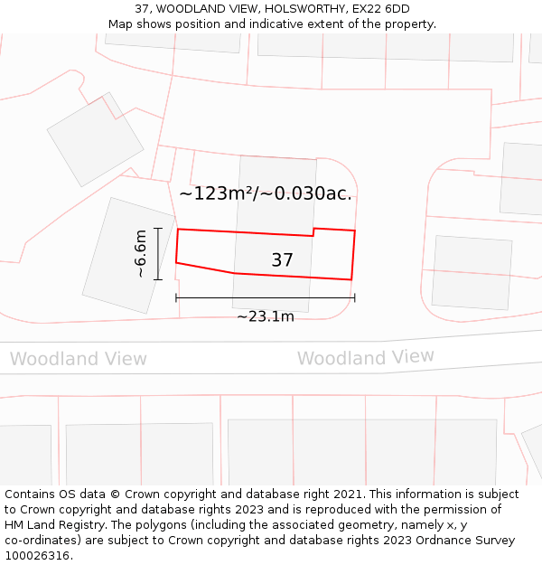 37, WOODLAND VIEW, HOLSWORTHY, EX22 6DD: Plot and title map