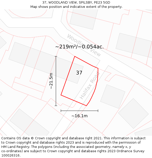 37, WOODLAND VIEW, SPILSBY, PE23 5GD: Plot and title map