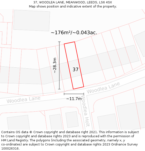 37, WOODLEA LANE, MEANWOOD, LEEDS, LS6 4SX: Plot and title map