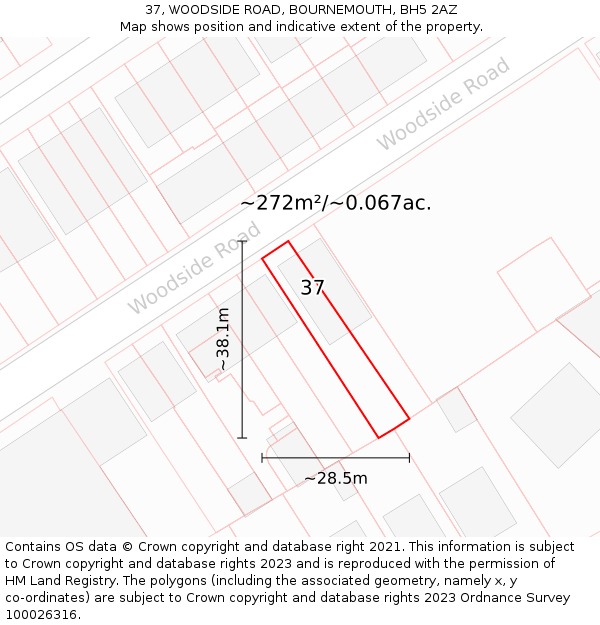 37, WOODSIDE ROAD, BOURNEMOUTH, BH5 2AZ: Plot and title map