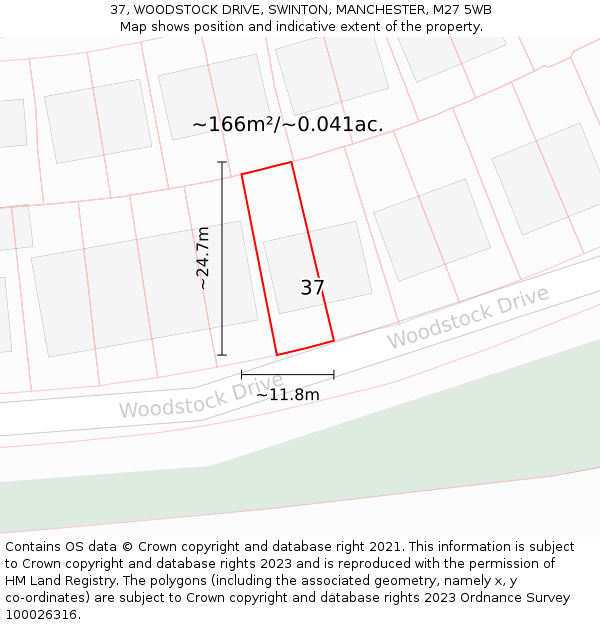 37, WOODSTOCK DRIVE, SWINTON, MANCHESTER, M27 5WB: Plot and title map