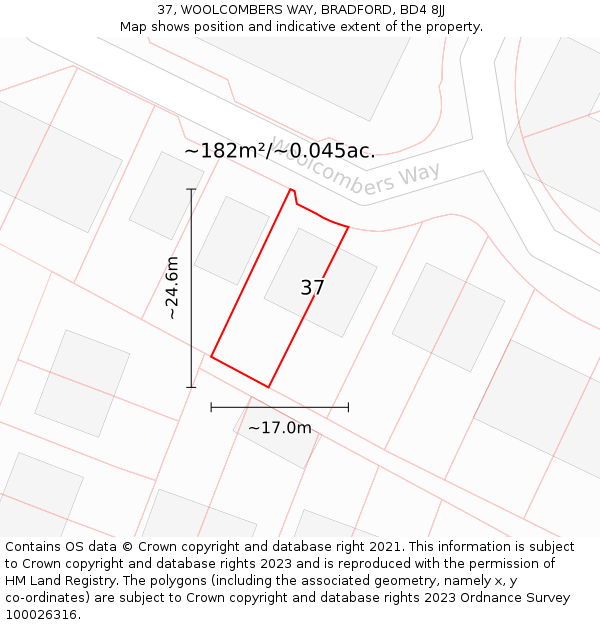 37, WOOLCOMBERS WAY, BRADFORD, BD4 8JJ: Plot and title map