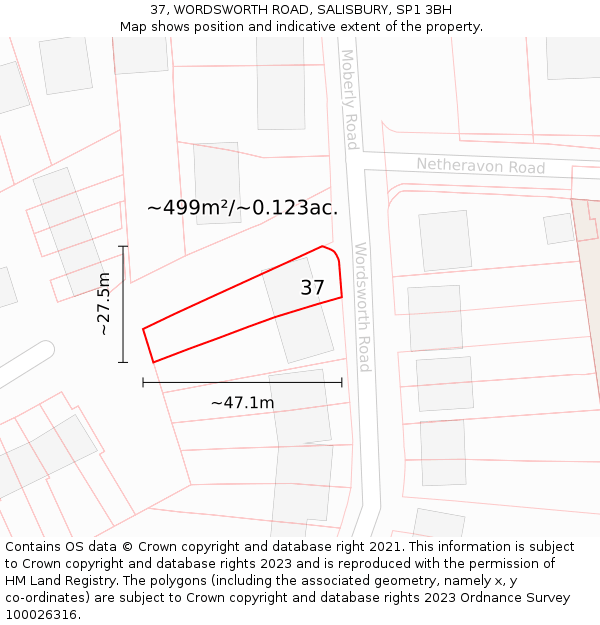 37, WORDSWORTH ROAD, SALISBURY, SP1 3BH: Plot and title map