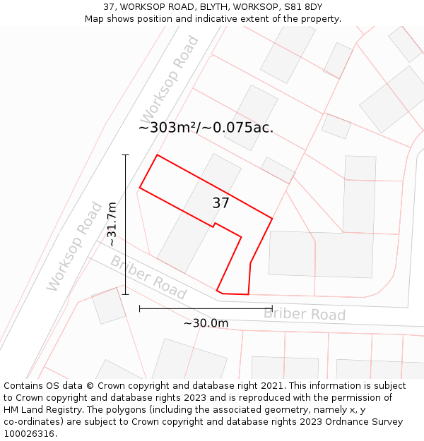 37, WORKSOP ROAD, BLYTH, WORKSOP, S81 8DY: Plot and title map