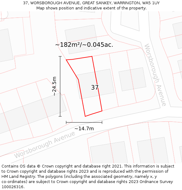 37, WORSBOROUGH AVENUE, GREAT SANKEY, WARRINGTON, WA5 1UY: Plot and title map