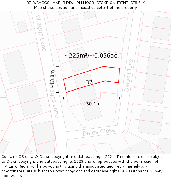 37, WRAGGS LANE, BIDDULPH MOOR, STOKE-ON-TRENT, ST8 7LX: Plot and title map