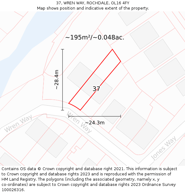 37, WREN WAY, ROCHDALE, OL16 4FY: Plot and title map