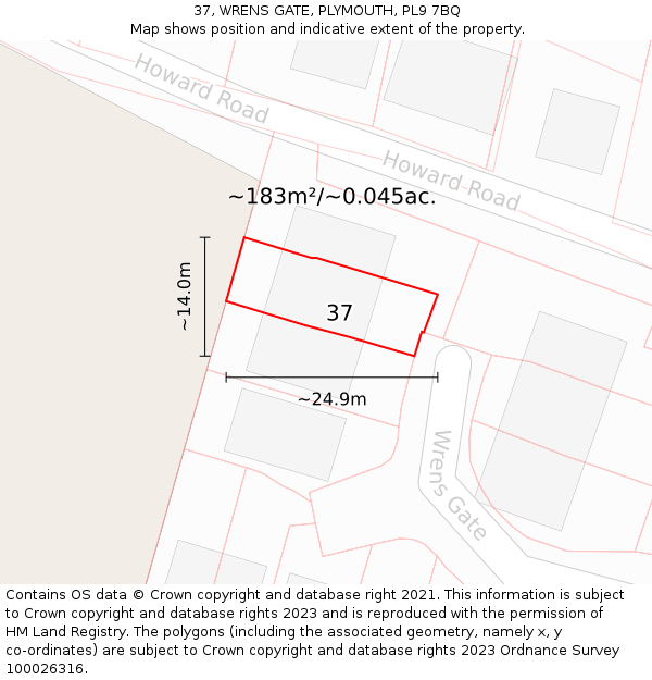 37, WRENS GATE, PLYMOUTH, PL9 7BQ: Plot and title map