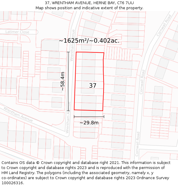 37, WRENTHAM AVENUE, HERNE BAY, CT6 7UU: Plot and title map