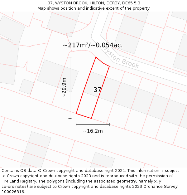 37, WYSTON BROOK, HILTON, DERBY, DE65 5JB: Plot and title map