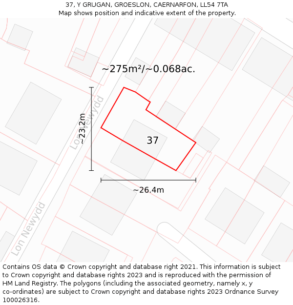 37, Y GRUGAN, GROESLON, CAERNARFON, LL54 7TA: Plot and title map