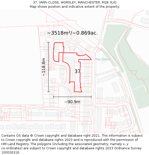 37, YARN CLOSE, WORSLEY, MANCHESTER, M28 3UG: Plot and title map