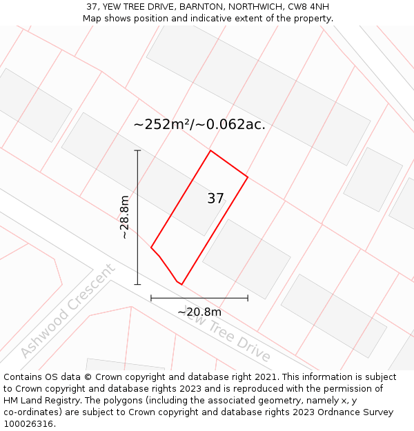 37, YEW TREE DRIVE, BARNTON, NORTHWICH, CW8 4NH: Plot and title map