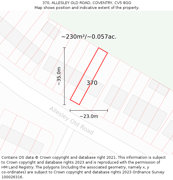 370, ALLESLEY OLD ROAD, COVENTRY, CV5 8GG: Plot and title map