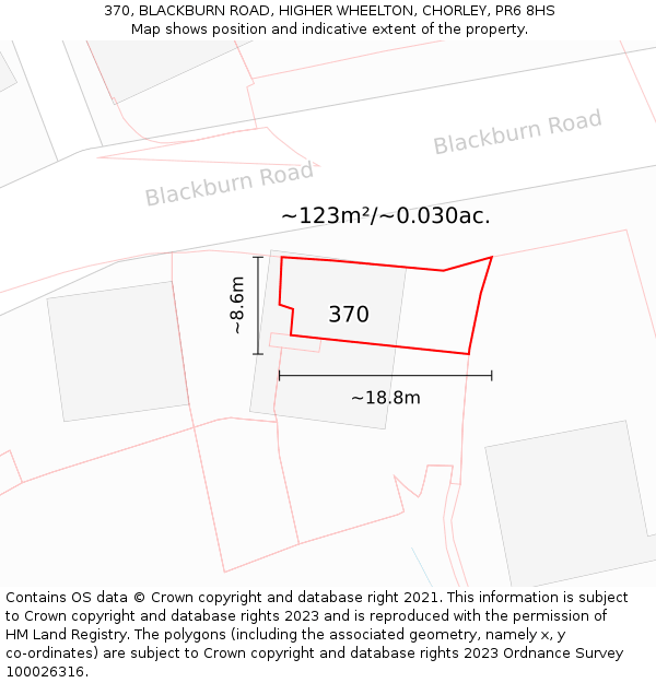 370, BLACKBURN ROAD, HIGHER WHEELTON, CHORLEY, PR6 8HS: Plot and title map