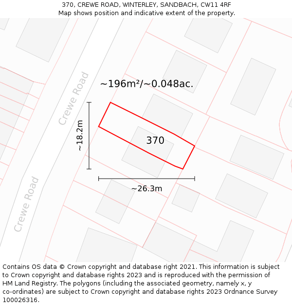 370, CREWE ROAD, WINTERLEY, SANDBACH, CW11 4RF: Plot and title map