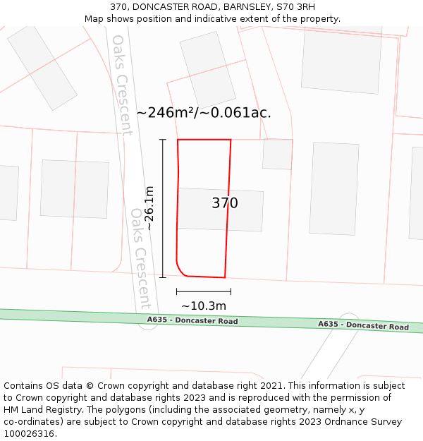 370, DONCASTER ROAD, BARNSLEY, S70 3RH: Plot and title map